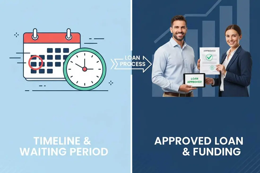 How Long Does It Take to Get a Business Loan? Timeline illustration showing how long business loan approval takes