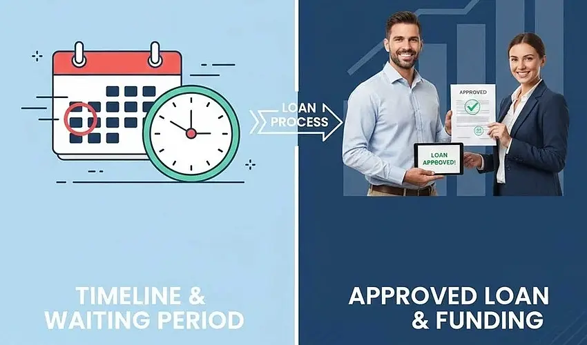 Timeline illustration showing how long business loan approval takes