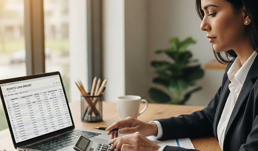 Business owner calculating how much business loan they can qualify for.