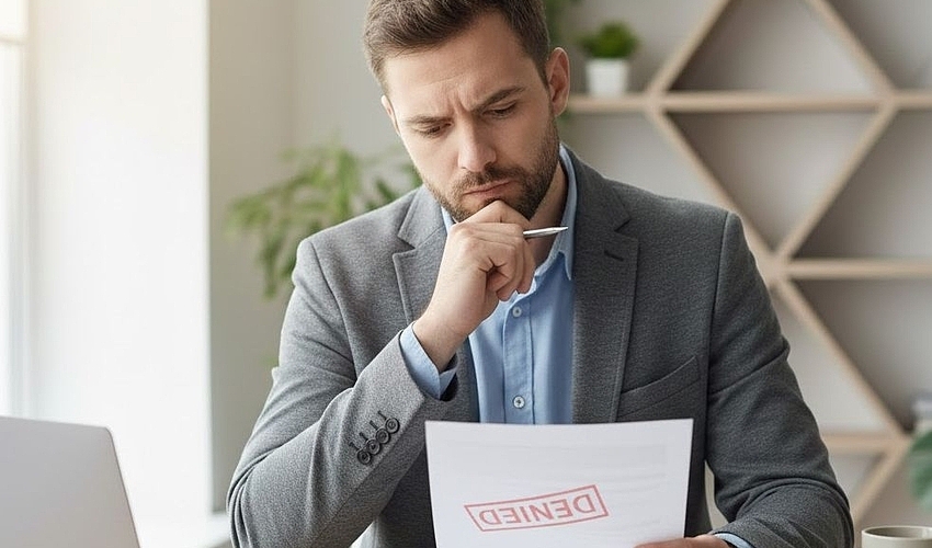 Business owner reviewing denied loan application to understand reasons