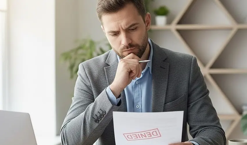 Business owner reviewing denied loan application to understand reasons