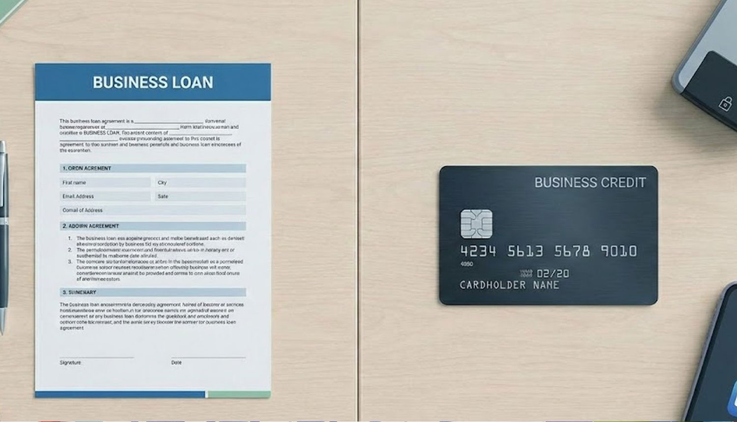 Business loan document compared with business credit card.