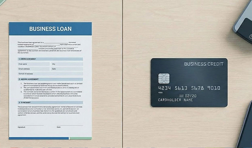 Business loan document compared with business credit card.