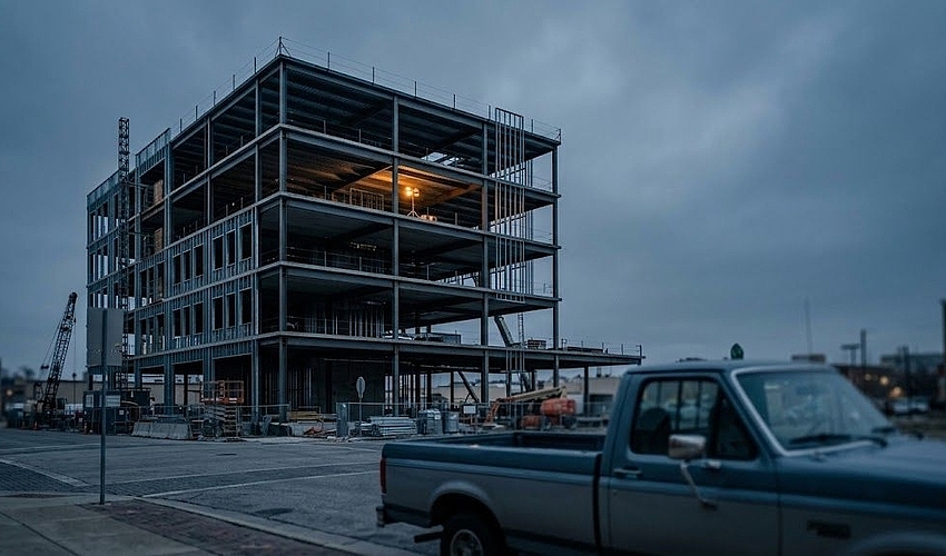 A commercial building under construction illustrating how construction invoice factoring funds contractor receivables