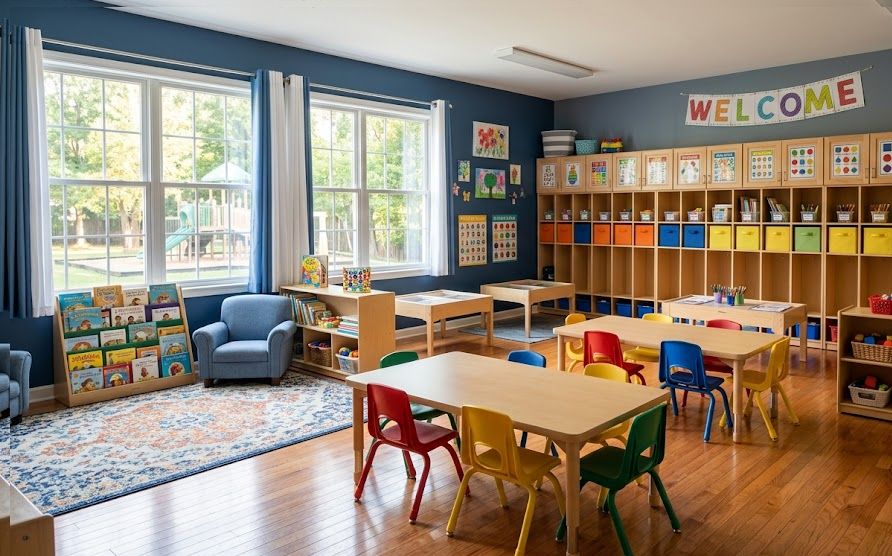 Bright childcare classroom prepared with daycare business loan funding.