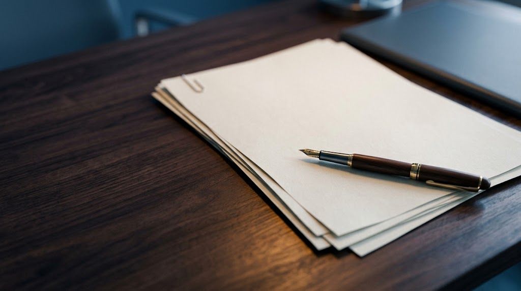 An unsigned contract and pen on a desk representing the terms to review in a factoring agreement
