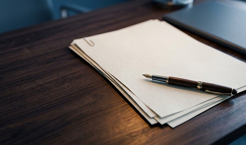 An unsigned contract and pen on a desk representing the terms to review in a factoring agreement
