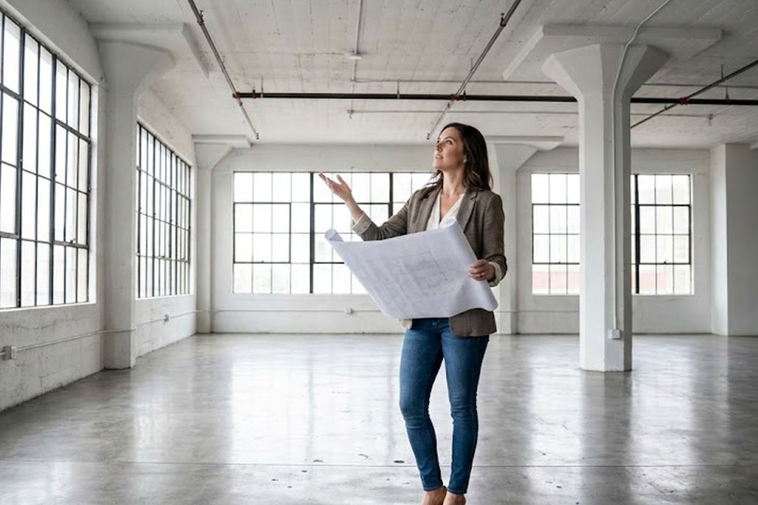 Business owner planning expansion in new commercial space