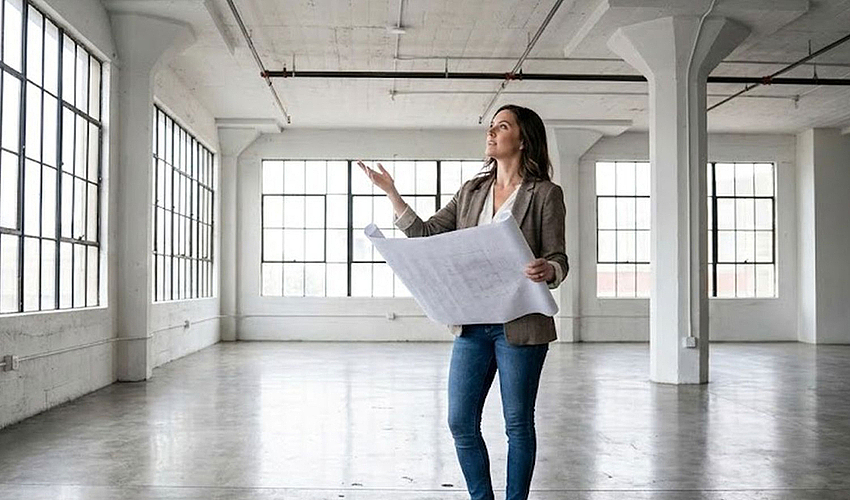 Business owner planning expansion in new commercial space