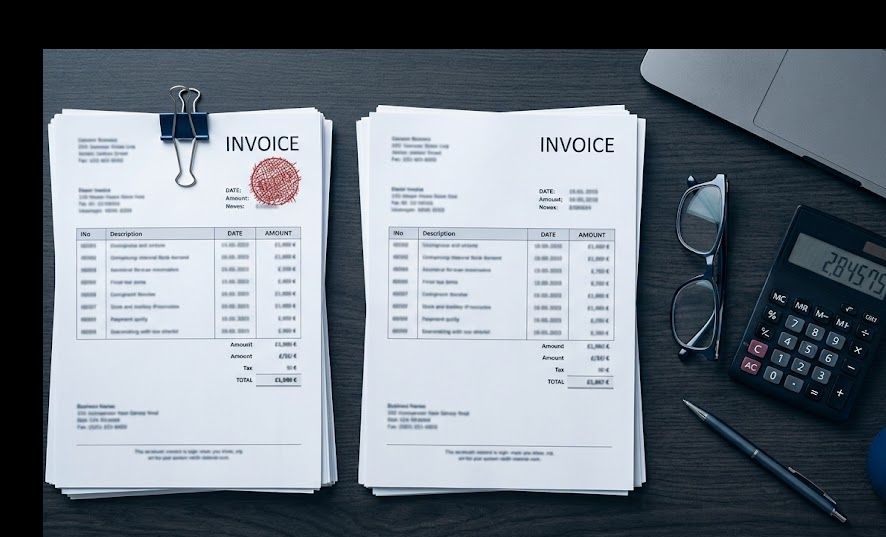 Stacks of business invoices on a desk comparing invoice financing vs factoring.