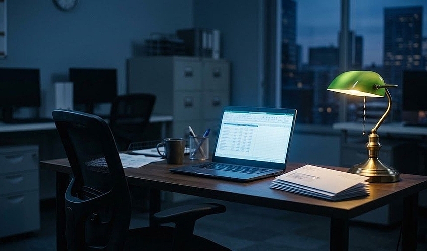 Stacked financing statements on a desk representing business loan stacking