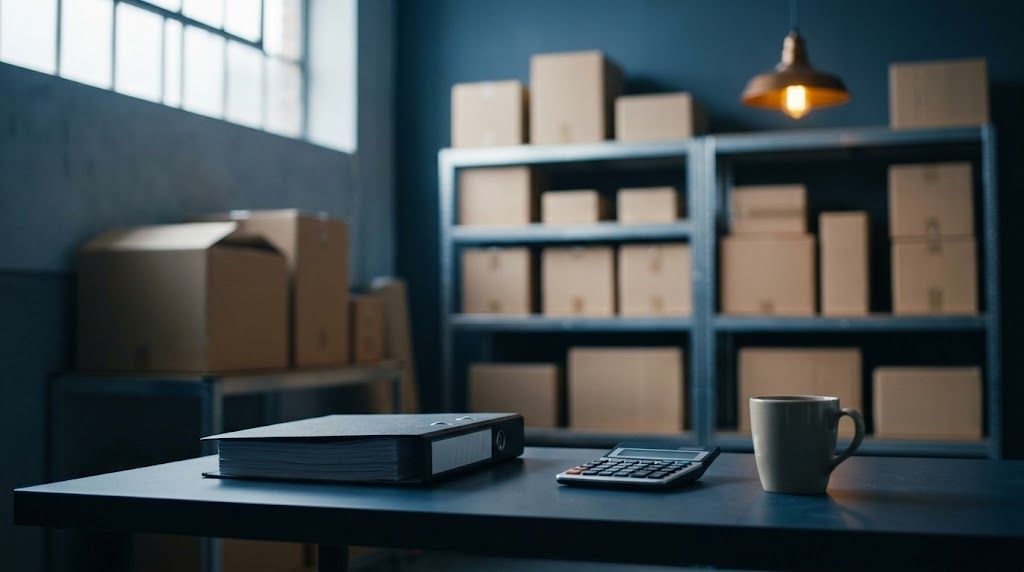 Warehouse office with inventory shelves, representing an SBA working capital loan for operations