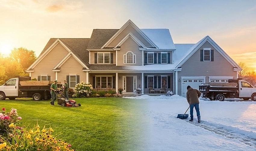 Seasonal business landscape showing contrast between busy summer operations and quiet winter off-season