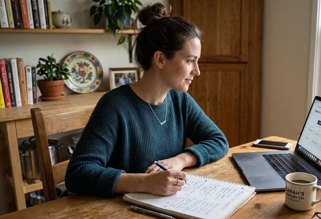 Small business owner discussing credit score requirements with a lender at an office desk