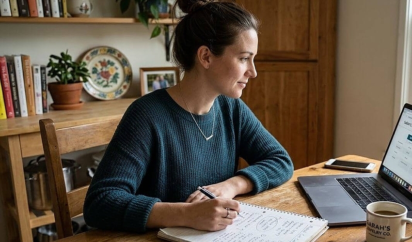 Small business owner discussing credit score requirements with a lender at an office desk