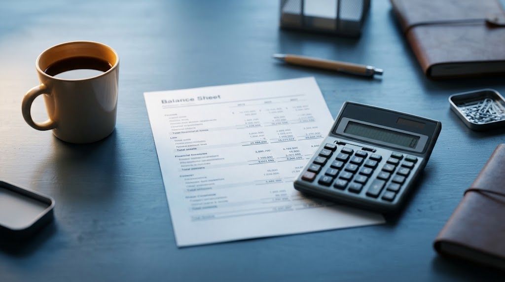 Balance sheet and calculator used to work out a working capital ratio